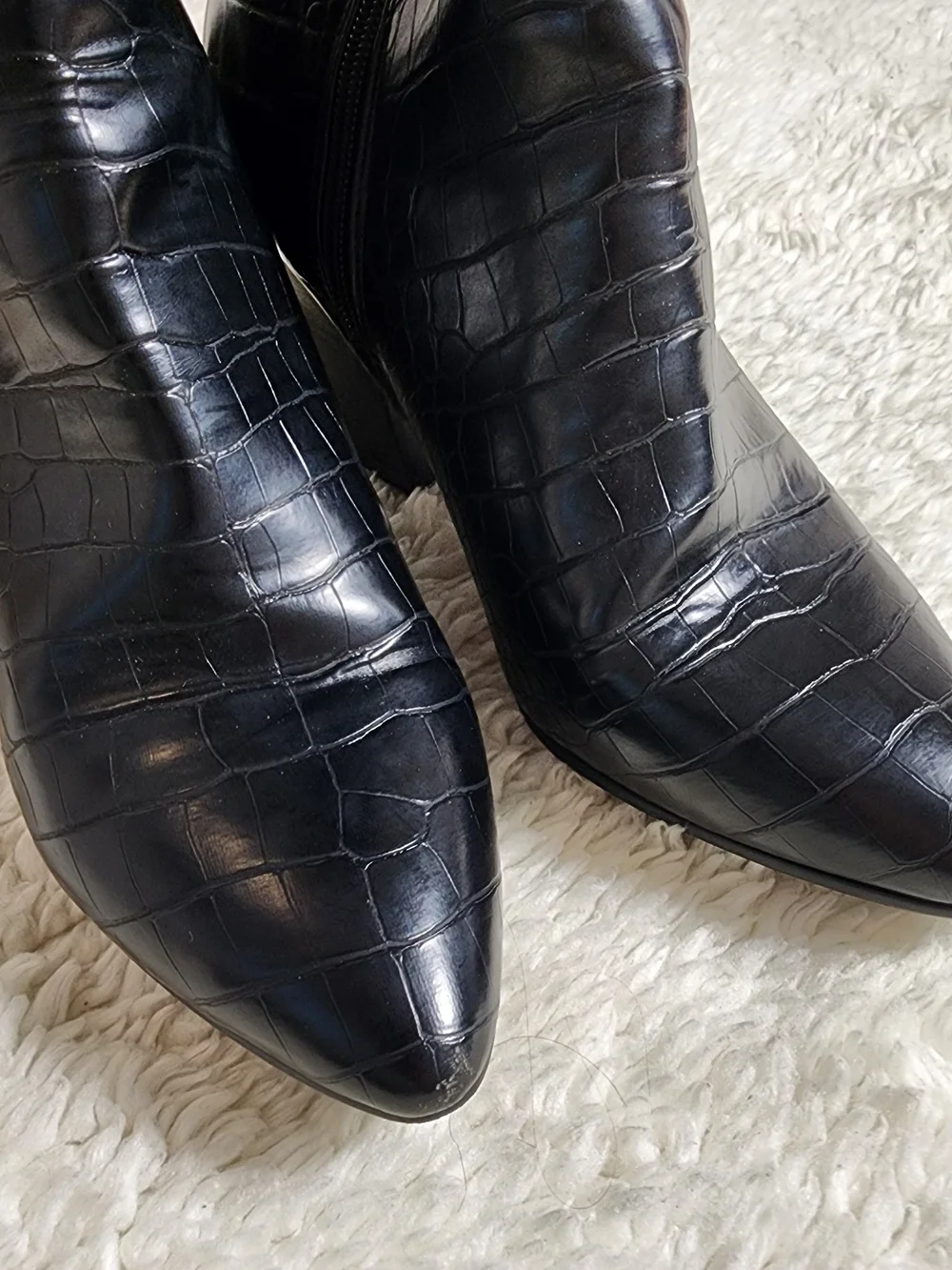 Bleecker & Bond Lyla Womens Boots 7M Black Croc Embossed Block Heel Tall Chic